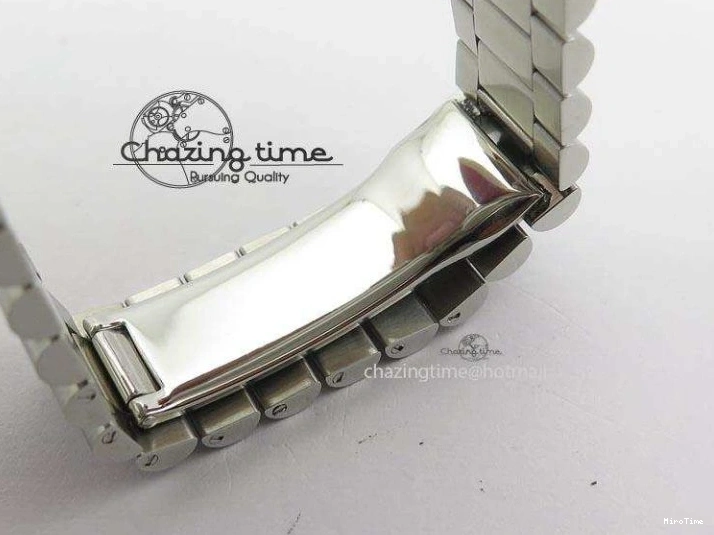 MiroTime 0508 Stretchable DayDate 40mm BP-Maker 228206 SS Green Roman Dial (Fluted Bezel) On SS Bracelet ETA 3904